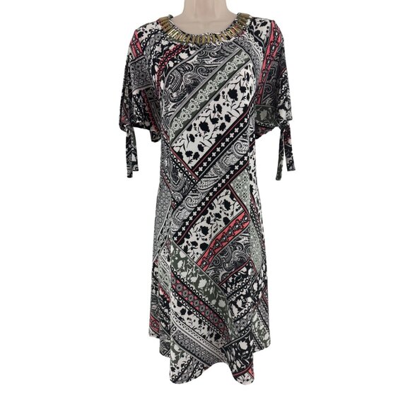 Size 1X 16 PATCHWORK MIXED‎ PRINT EMBELLISHED SWING DRESS Summer Wedding PLUS SZ - Picture 1 of 8